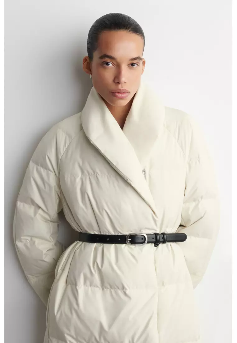 SHAWL-COLLAR QUILTED DOWN LONG COAT