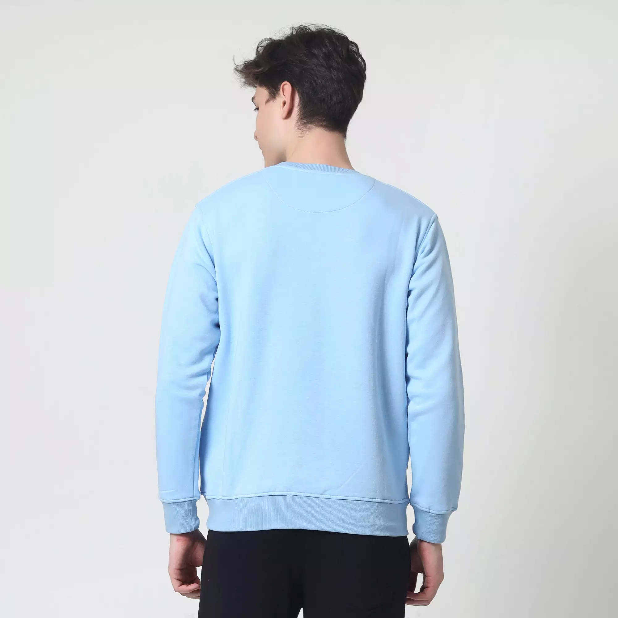 Cotton Well Coofy Crewneck Sweatshirt with Hidden Pocket Baby Blue | Sweater Polos Kantong Tersembunyi Biru Muda