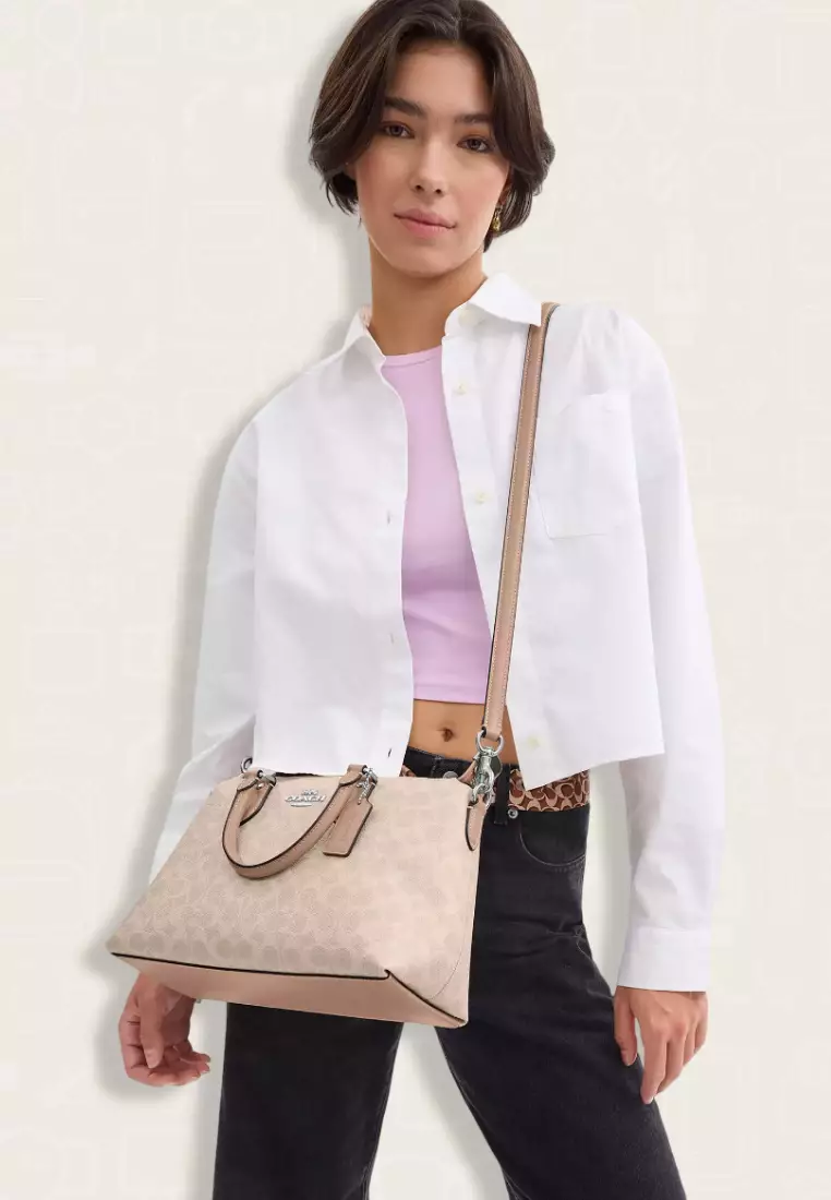 Coach Georgia Satchel Bag In Signature Canvas Sand Taupe