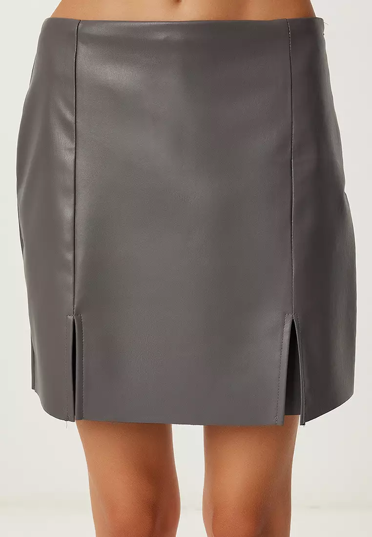 Slit Mini Faux Leather Skort