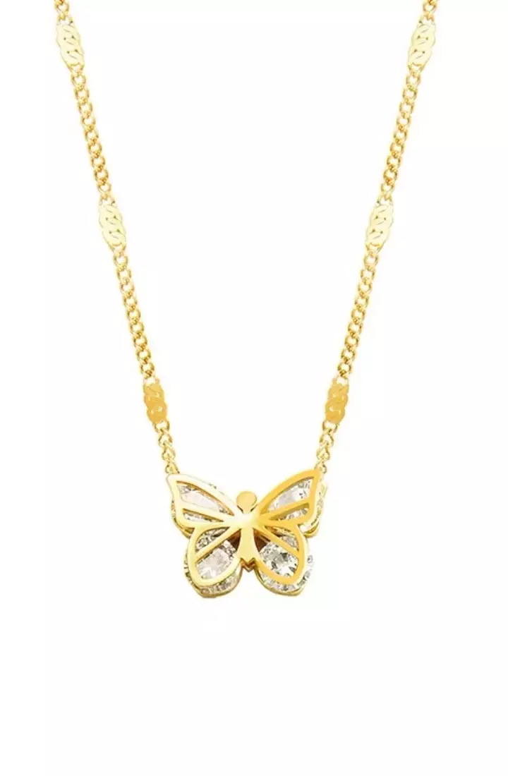 Angelette Butterfly with Zirconia Wings for Flower Pendant Chain Necklace in Gold
