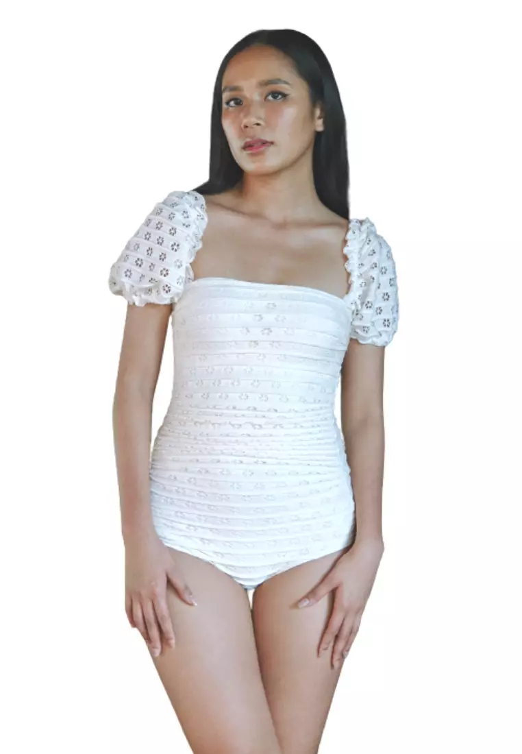 White off the cheap shoulder bathing suit