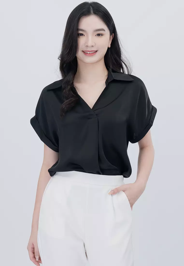 领口短袖V领凉感面料衬衫