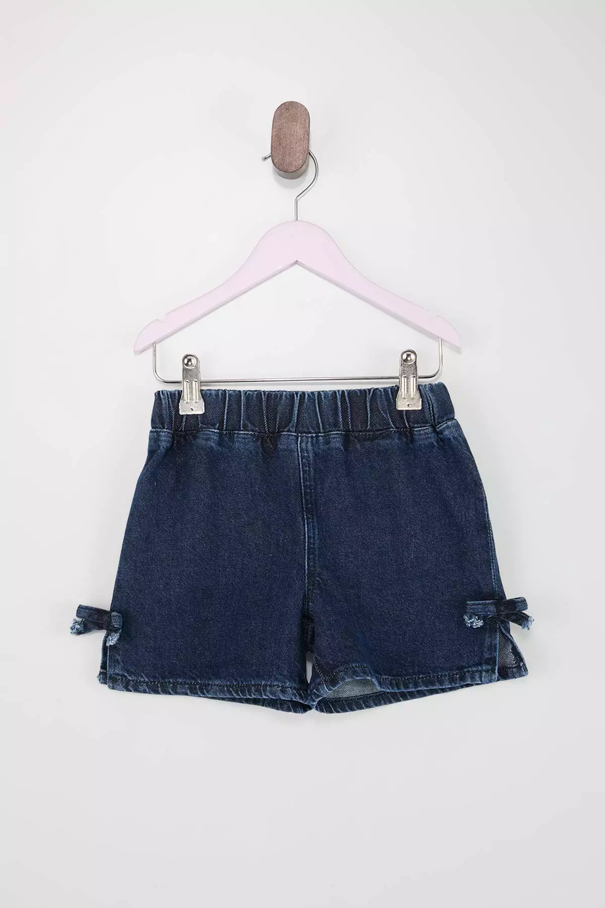 Indigo Girls' Ribbon Detailed Elastic Waist Plain Denim Holiday Shorts & Bermuda Shorts Tkdss26Sr00005