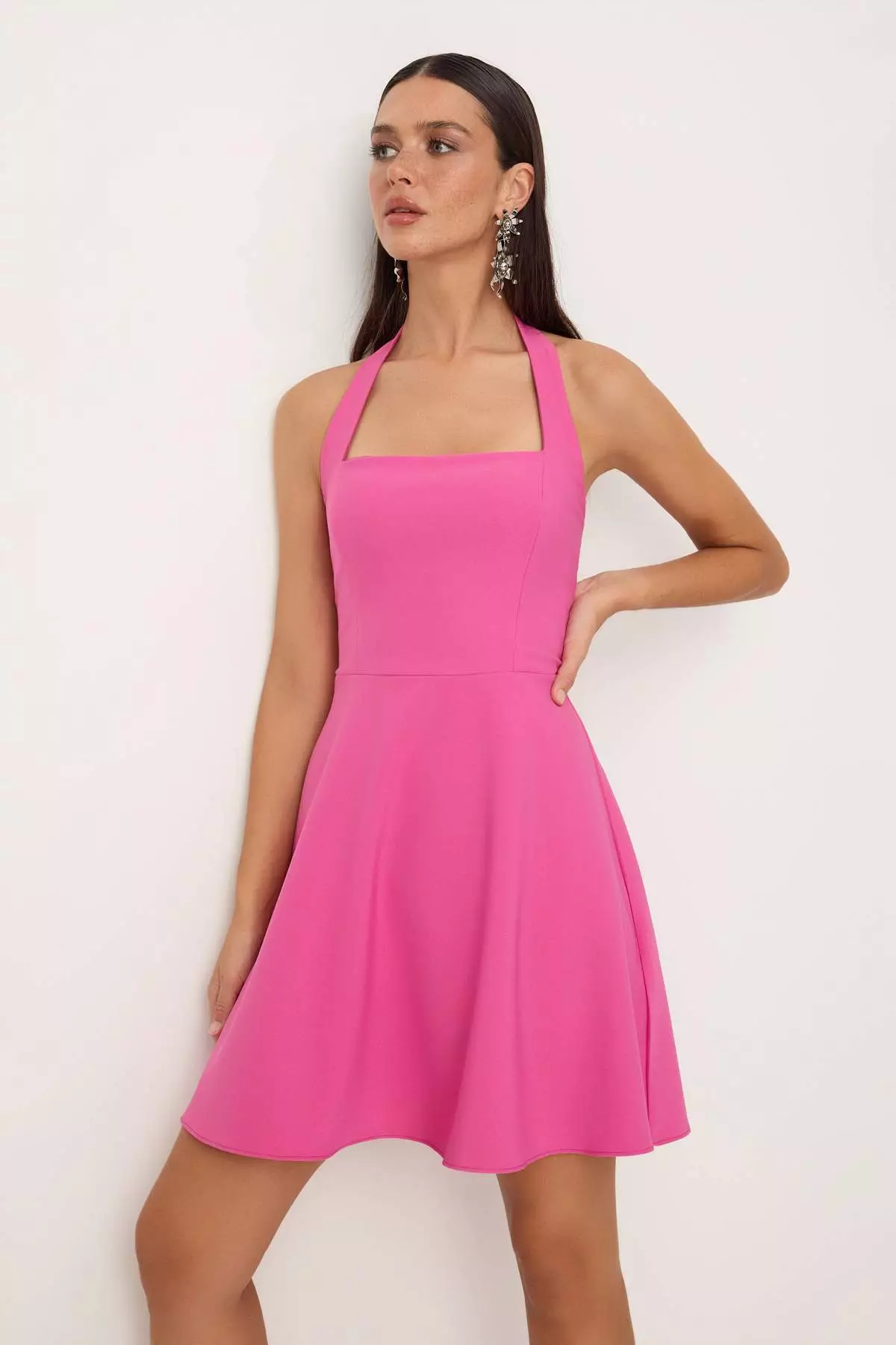 Fuchsia Plain Skirt With Open Waist Woven Finike Short / Mini Unlined Stylish/Evening Dress