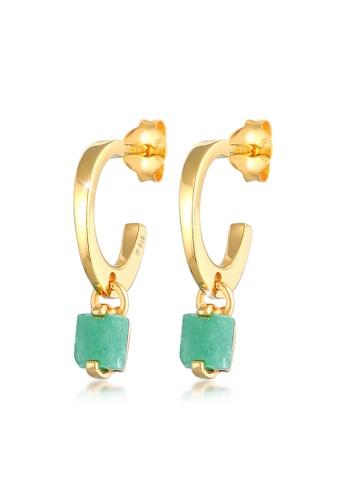 Elli Jewelry gold Earrings Creoles Pyramid Jade Gemstones Gold Plated 28569ACC690487GS_1