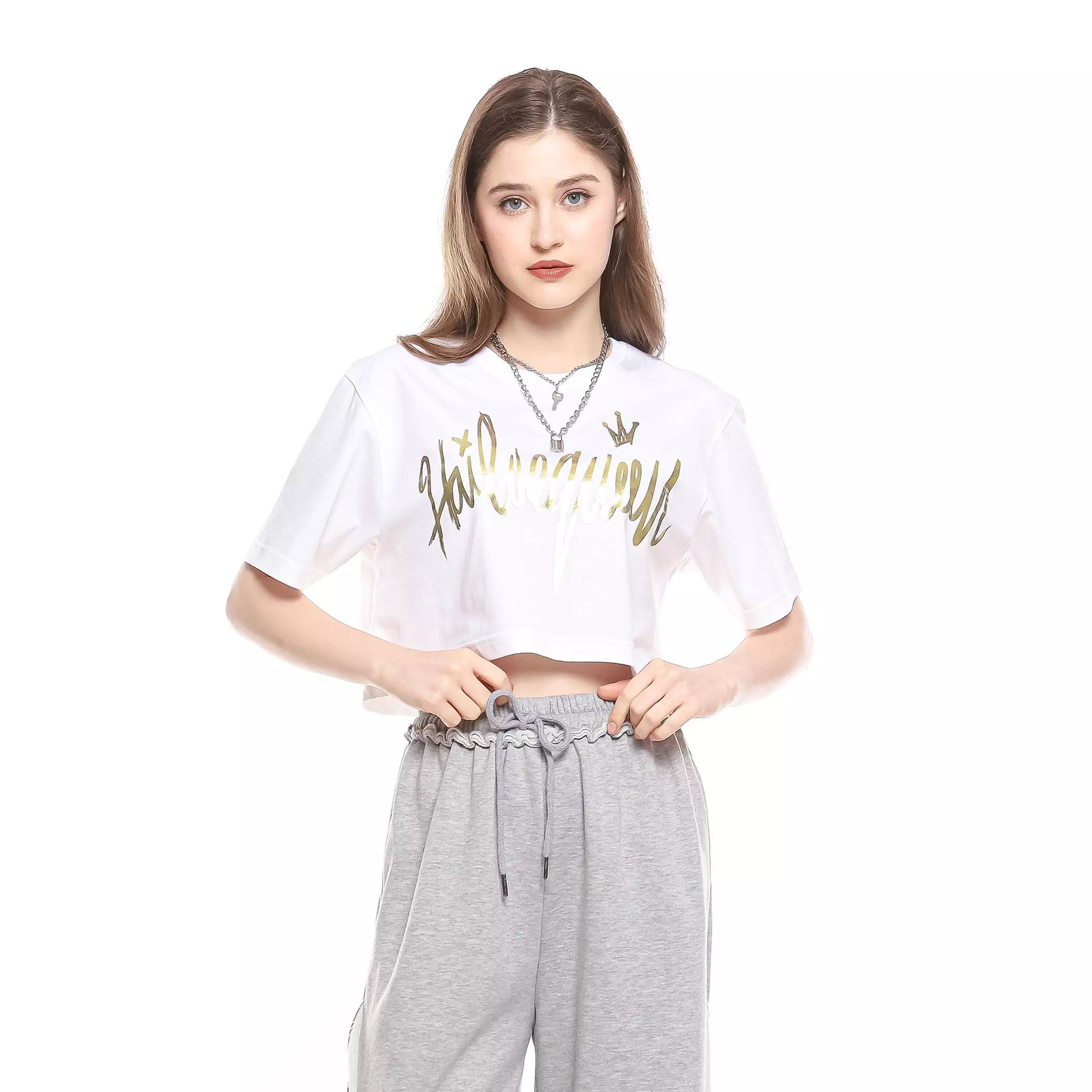 Enough For Today - Kaos Crop Oversize Wanita HailtheQueen Putih Gold