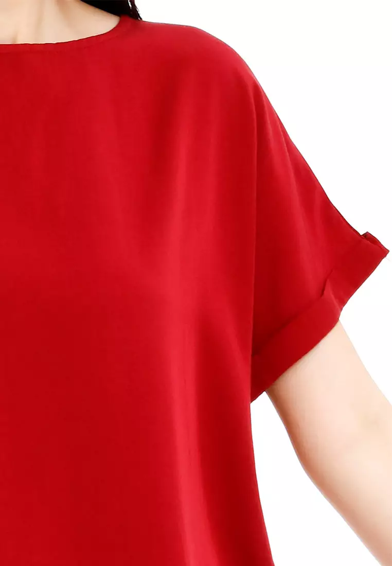 Forest Ladies Rayon Lyocell Casual Plain Blouse Women Short Sleeve Blouse - 822416-56Maroon