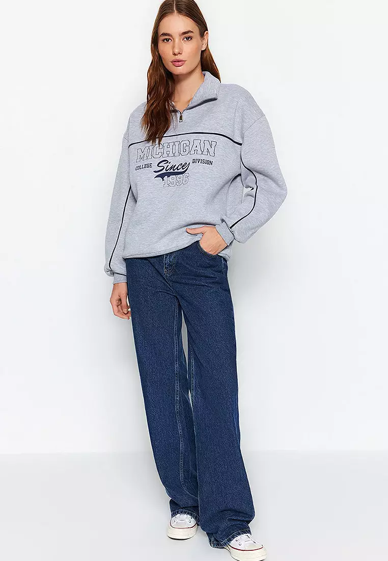 Zipper Printed Sweatshirt