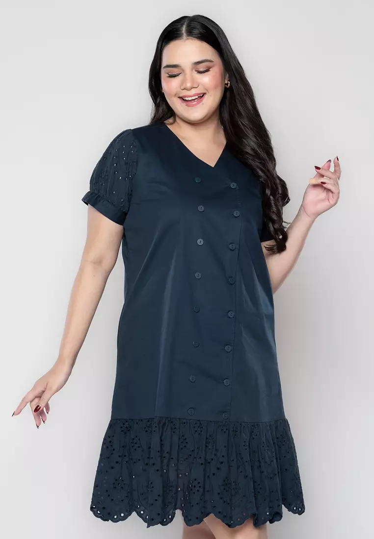 Milly Plus Size Robyn Double Breasted Dress with Eyelet Hem