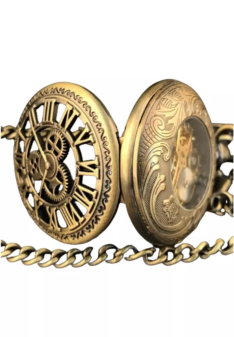 Jam Saku Klasik Analog Pocket Watch Roman Steampunk ORIGINAL - Bronze