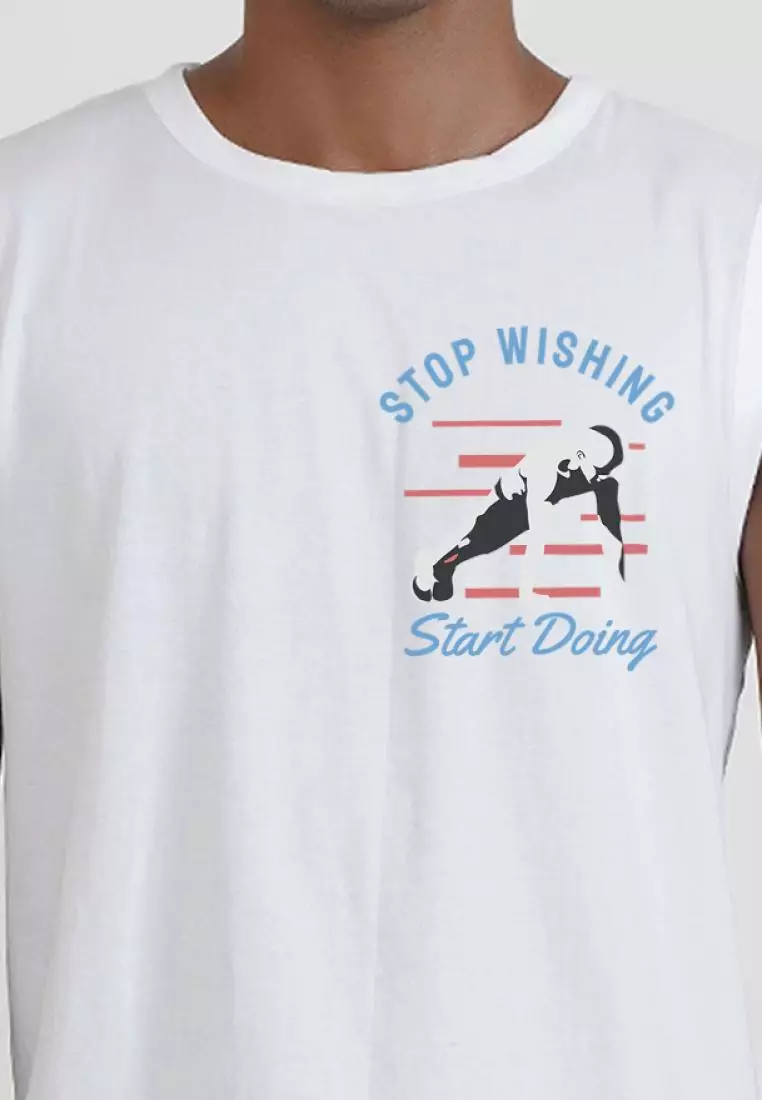 Stop Wishing Start Doing White Cotton Sleeveless Workout/Training Tank