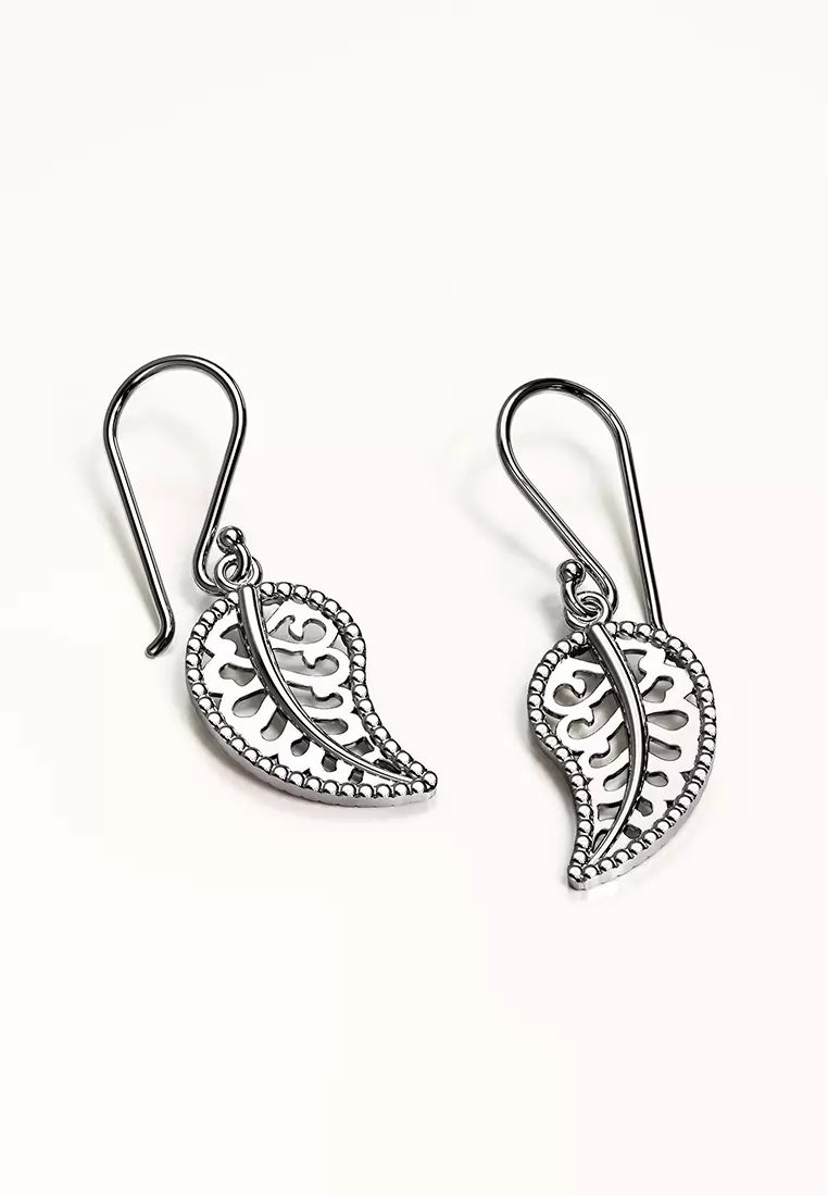 Solid 925 Sterling Silver Leaf Dangle Earrings