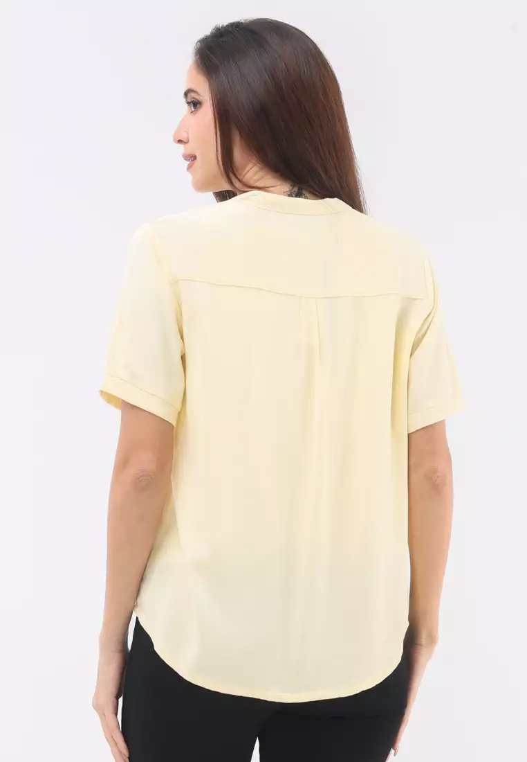 Woven Plain S.Twill Rayon Short Sleeve Blouse