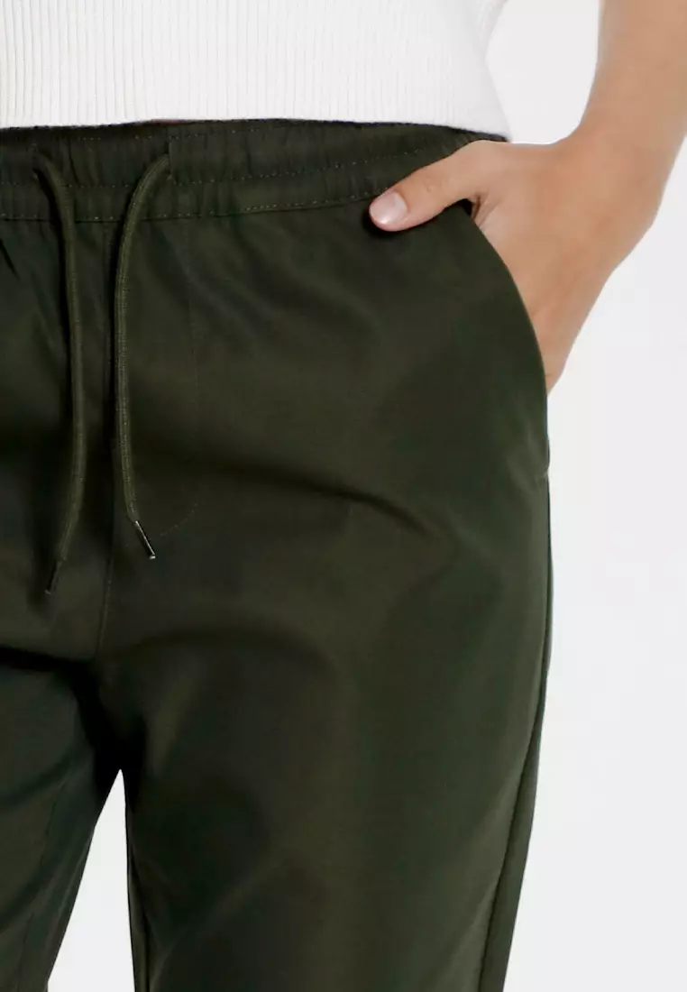 Forest Ladies Plain Elastic Waist Long Pants Women Casual Pants | Seluar Panjang Perempuan - 810503-07DustyGreen