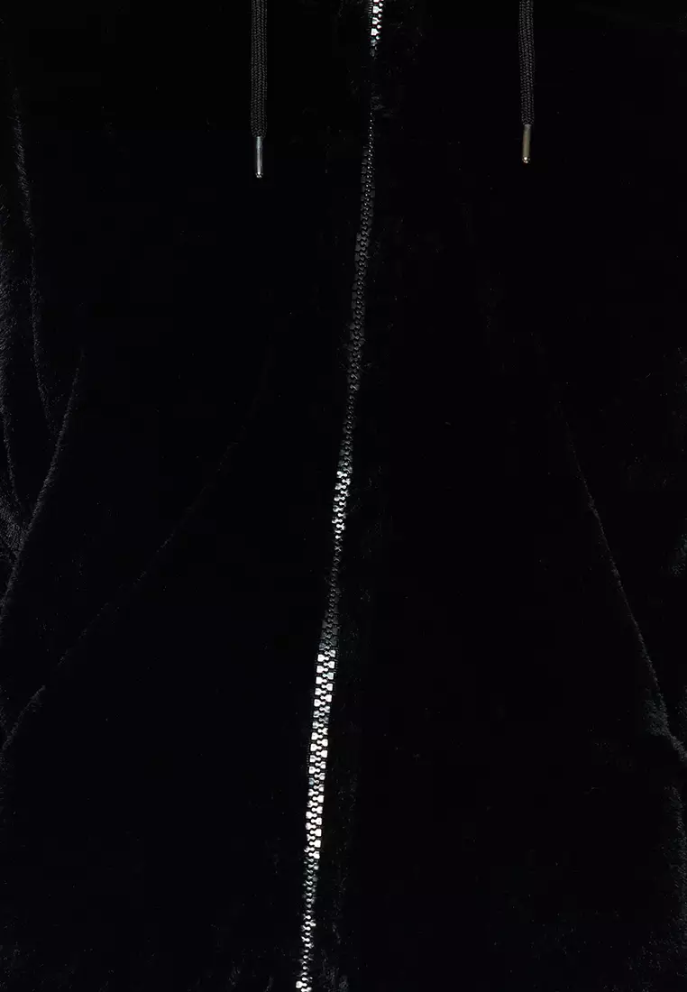 Black Double-Sided Wearable Hooded Plush Quilted Puffer Jacket TWOAW24MO00018