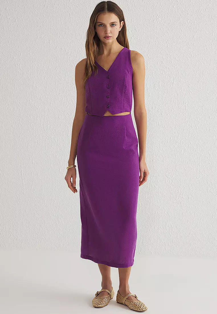 Buy Trendyol Purple A Cut Vest Form Linen Look Midi Woven Dress