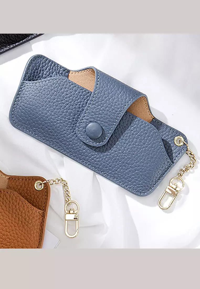 Full Grain Leather Minimalist Snap Button Glasses Case JW AN-9990