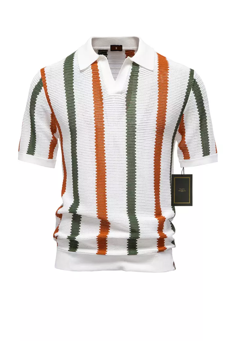 Twenty Eight Shoes Knitted Striped Polo Shirt AX-PSD8030
