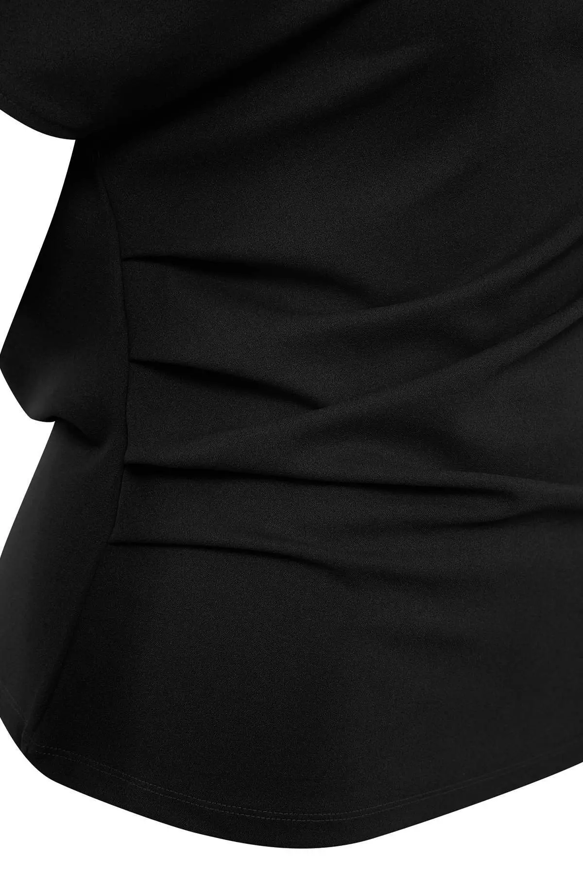 Black Crepe Knit Plus Size Blouse Tbbss25Af00119