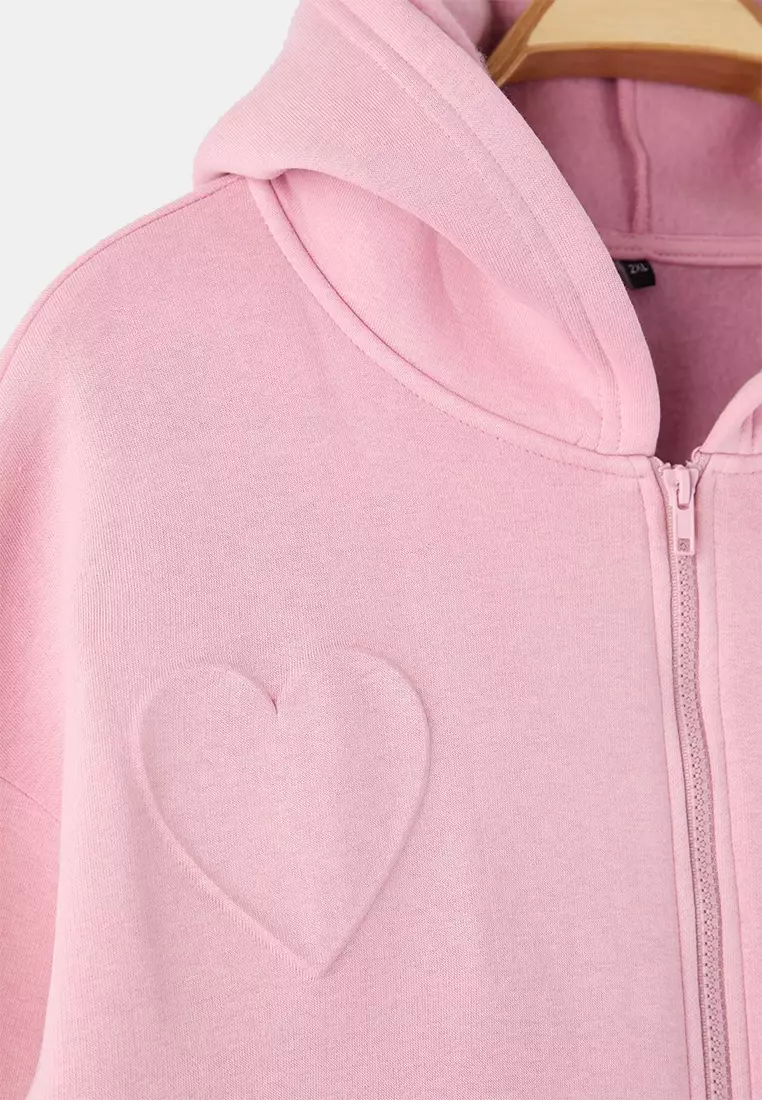 Pink Hooded Embossed Printed Sharodnlu Knitted Large Size Tracksuit Set Tbbaw26Ts00009