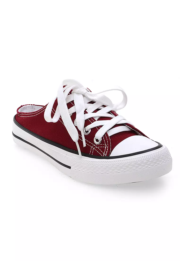 Sneakers Slip On Casual Pria Wanita Tali Ikat Comfortable - Maroon
