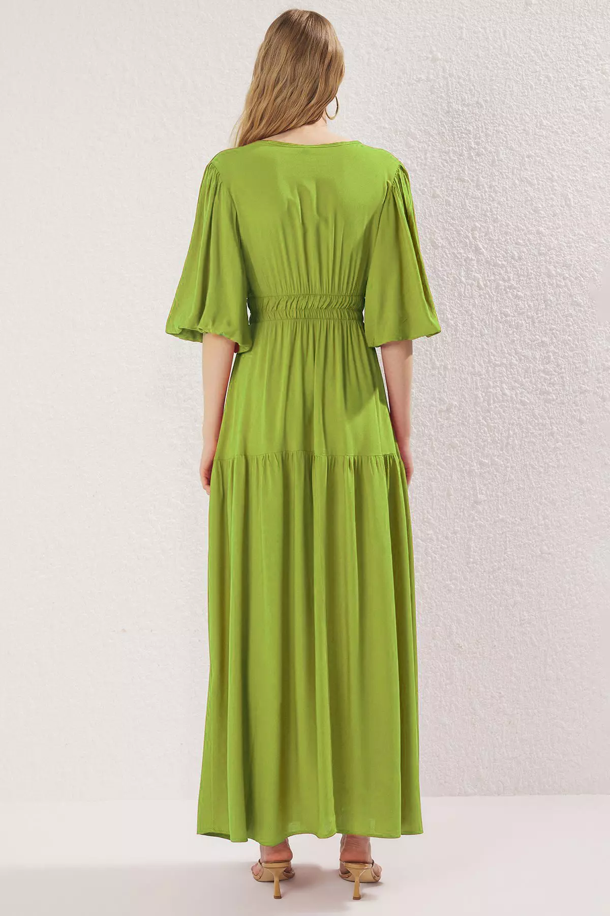 Oil Green Plain Maxi Woven Dress Twoss25El00776