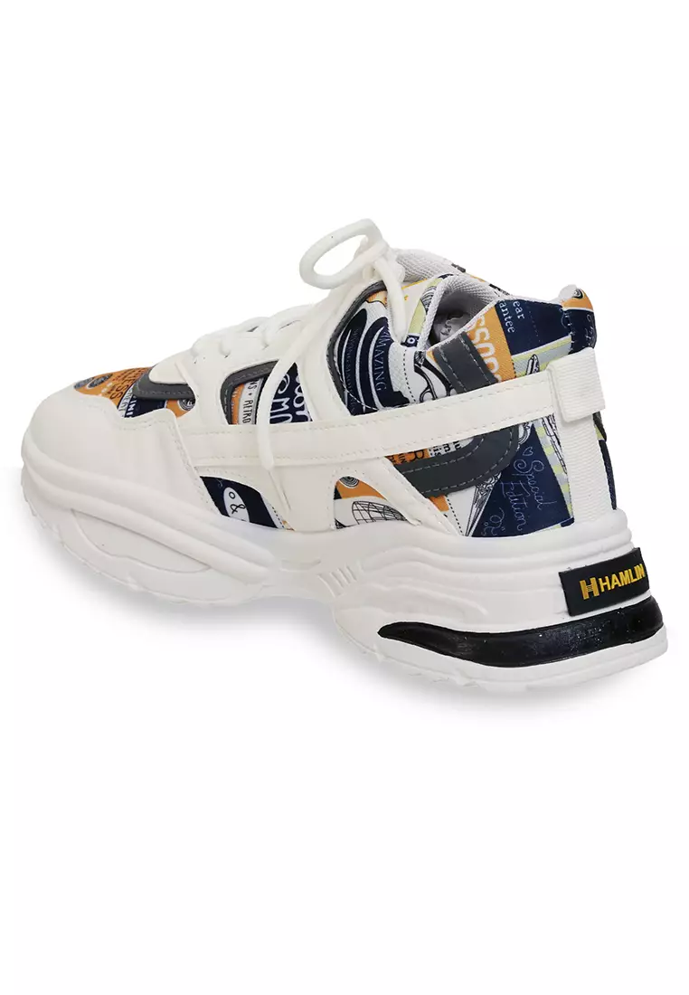 Anando Sepatu Sneakers Pria Stylish Design Casual Sporty Shoes Ringan Material Leather ORIGINAL - White Orange