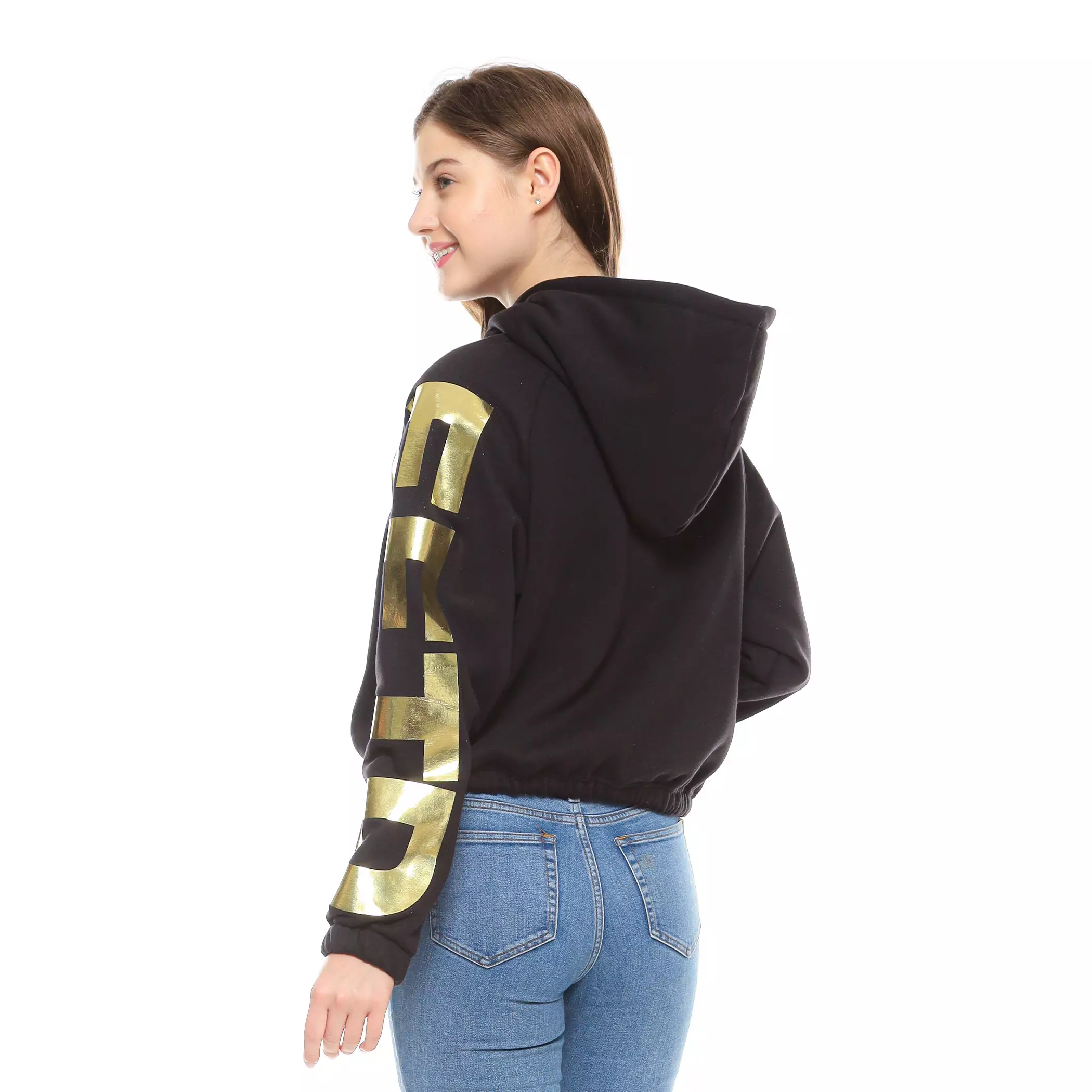 Enough For Today - Hoodie Sweater Crop Oversize Reglan Wanita Hitam Gold Millennium