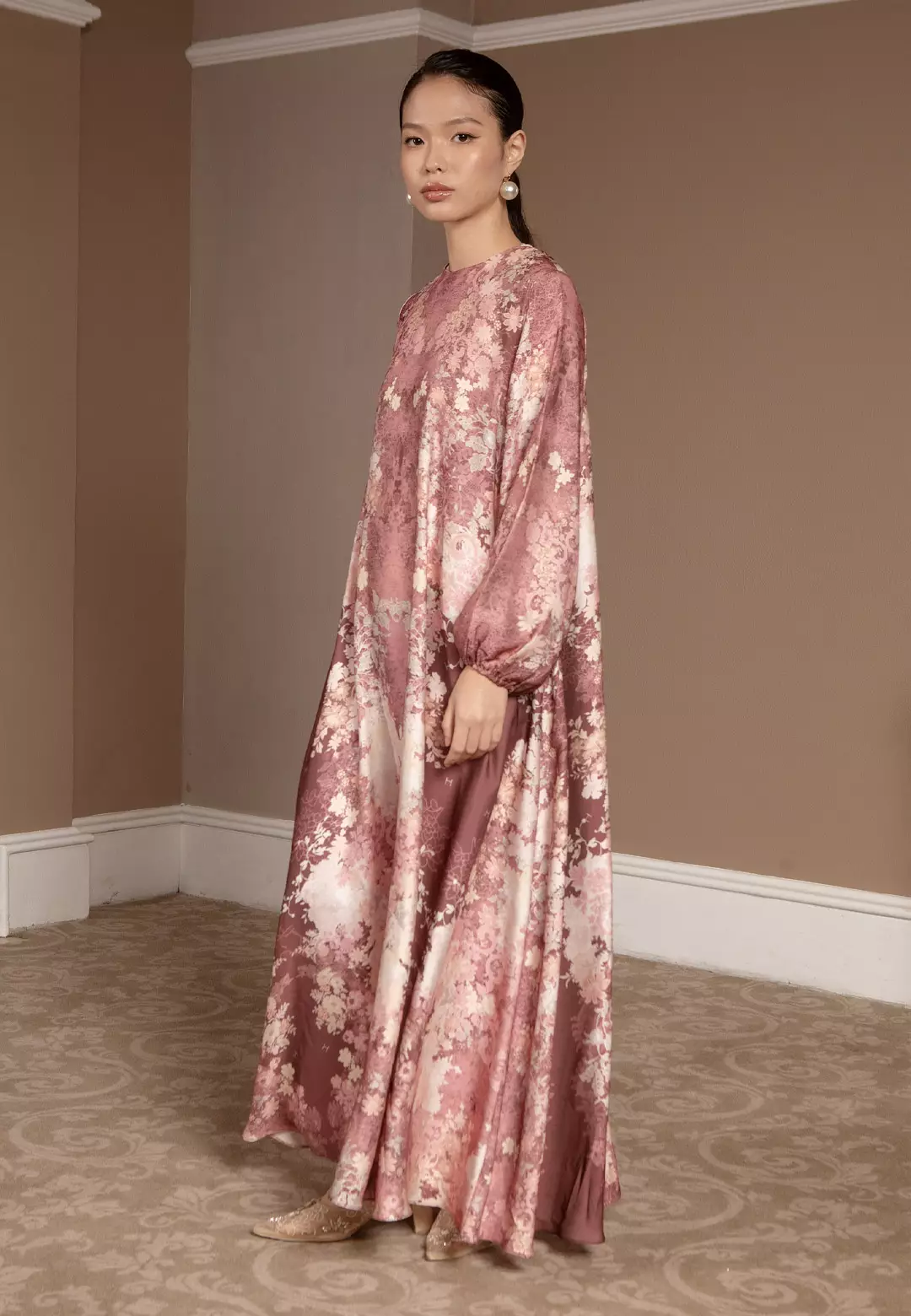 HijabChic Rosela Dress Rosewood - Baju Lebaran Dress Motif Floral