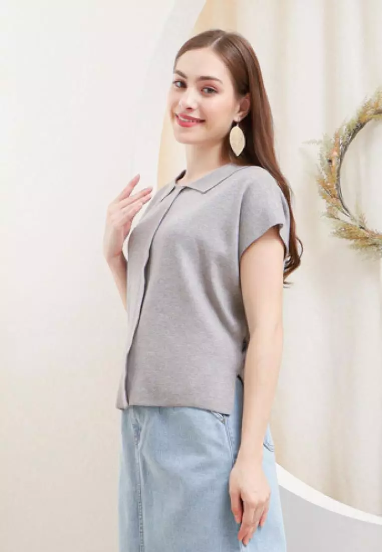 Briela Knit Blouse in Grey