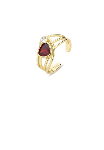 Glamorousky white 925 Sterling Silver Plated Gold Simple Temperament Line Geometric Adjustable Open Ring with Red Cubic Zirconia 6B95EAC596D8B7GS_1