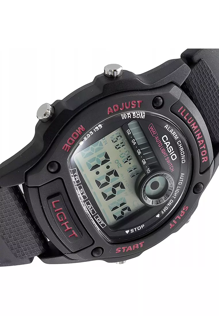 W-220H-1A2V Men Digital Sports Watch Black Resin Band