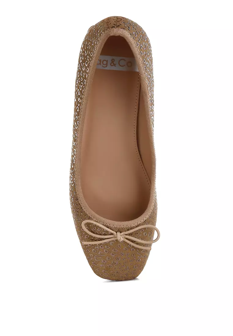 Leopard Print Block Heel Ballerinas in Tan