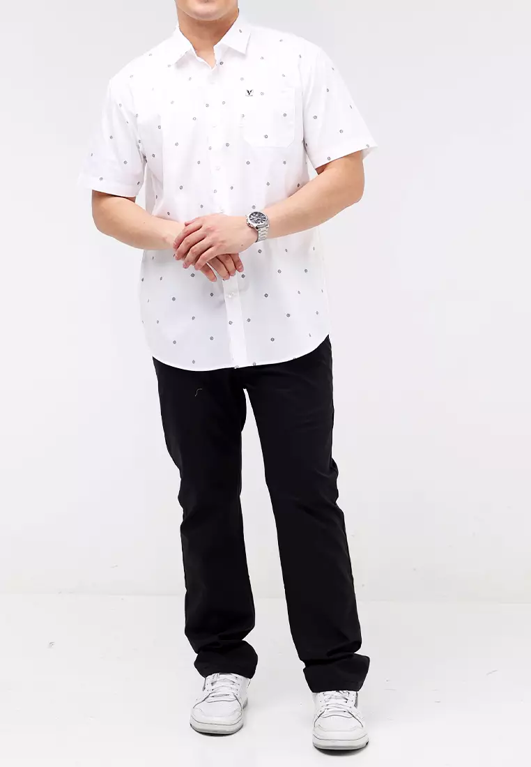 Woven Printed Poplin Short Sleeves Polo
