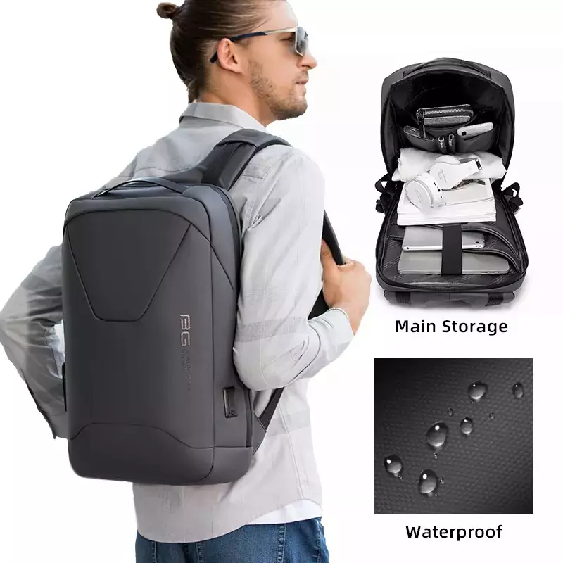 Bange BG22188 Tas Ransel Backpack Laptop Kerja pria 14 Inch Anti Theft Lock USB - Grey