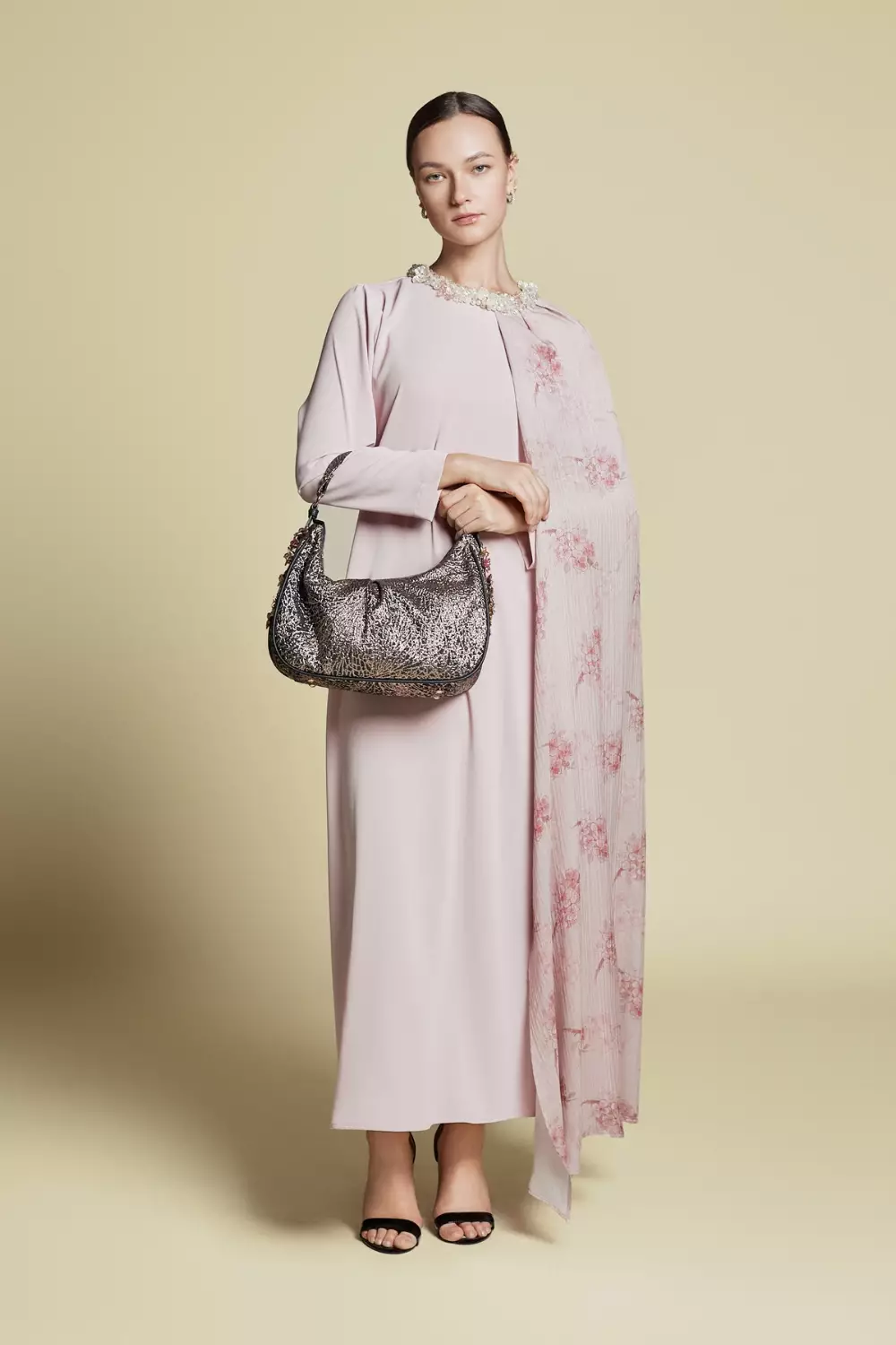 Demure Signature - Asymmetrical Side Cape Kaftan in Silk Baby Pink - Dress