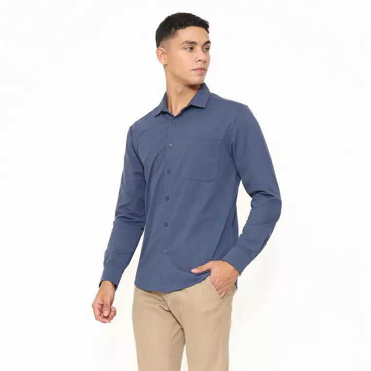 AMK Kemeja Knit Pria Lengan Panjang SHS Amari Ls Blue