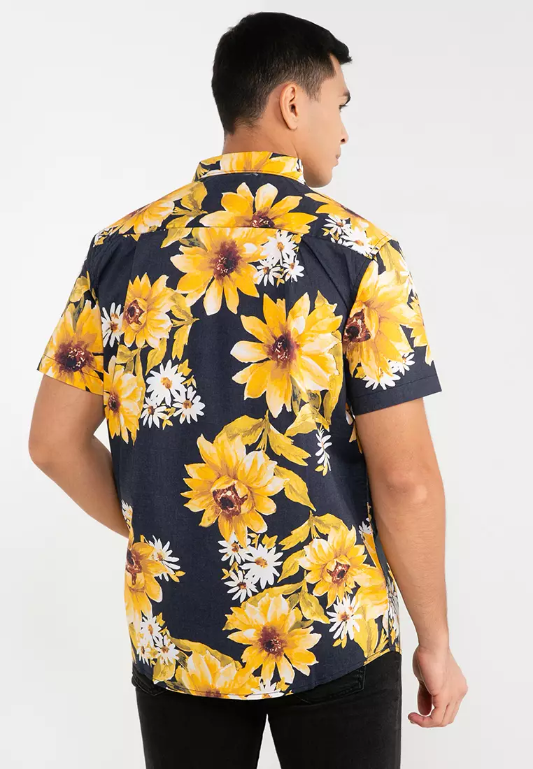 black and yellow floral shirt