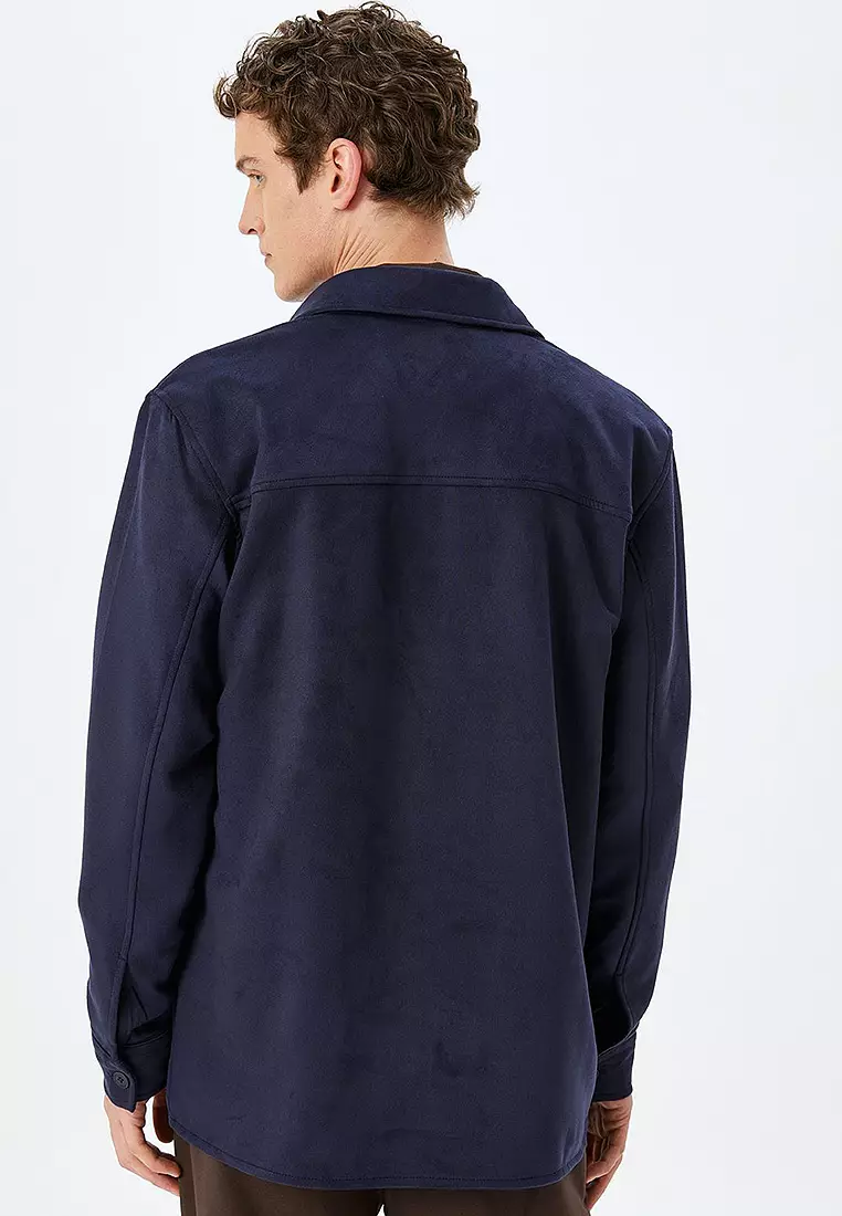 Long Sleeve Flap Pocket Detailed Buttoned Faux Suede Shirt Jacket