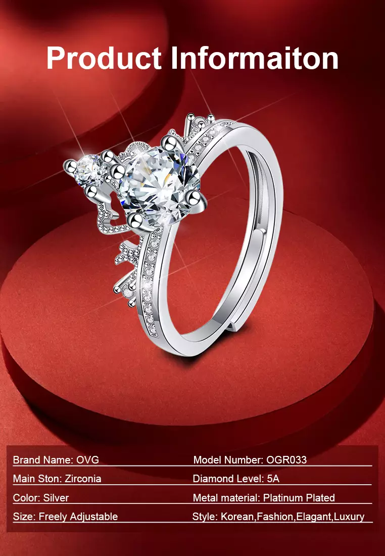 Cincin Wanita R033 Original Crown Design Perhiasan Cewek Dilapisi Platinum Anti Luntur Rings