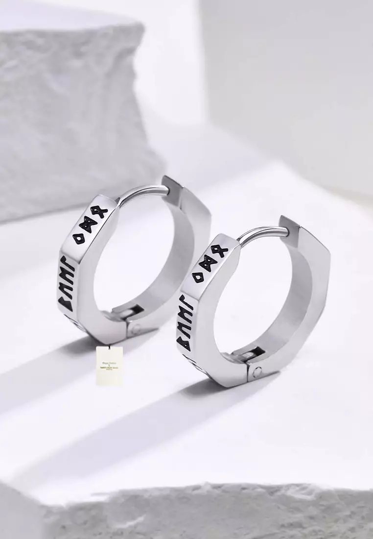 Unisex Stainless Steel Runes Octagon Earrings JW QX-526