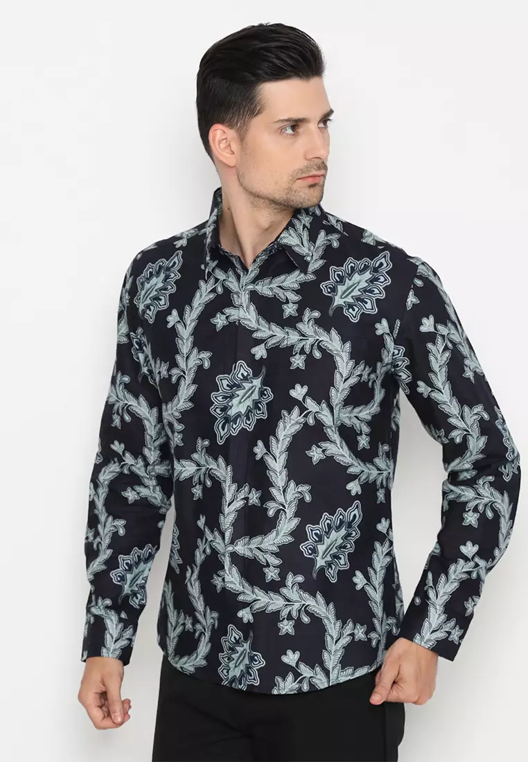 Kemeja Batik Pria Bahureksa - Navy