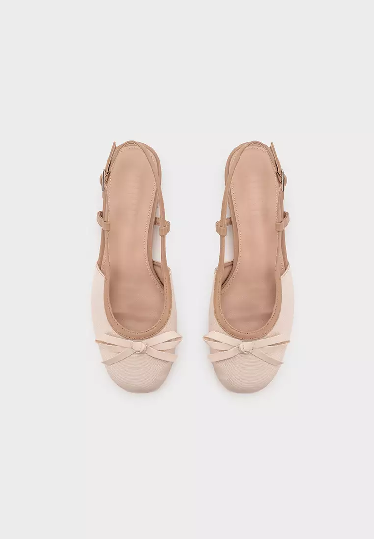 SLINGBACK LOW HEEL PUMP WITH RIBBON DETAIL蝴蝶结低跟后空单鞋