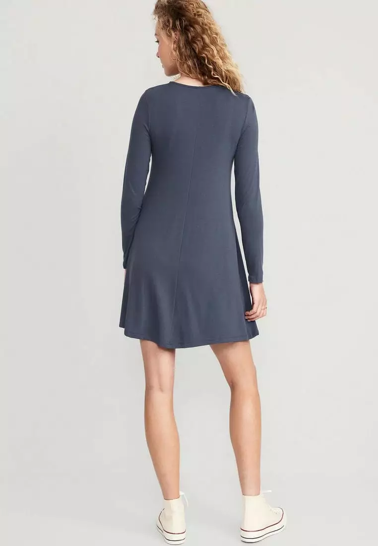 Long-Sleeve Jersey-Knit Mini Swing Dress for Women