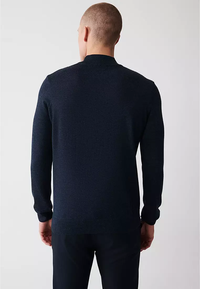 Mock Neck Patterned Knitted Sweater