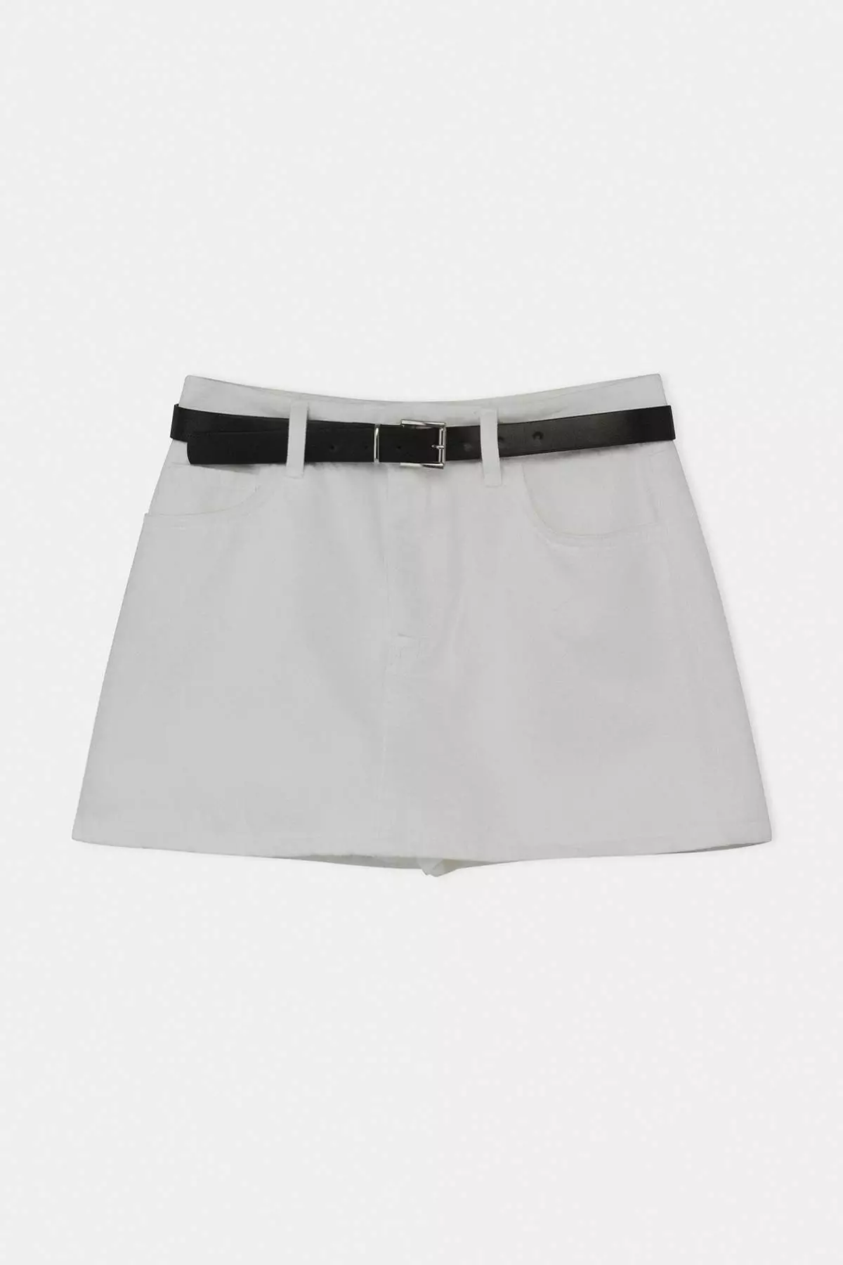 White Belt Detailed Denim Skirt With Skirt-Like Back Detail Twoaw26Sr2