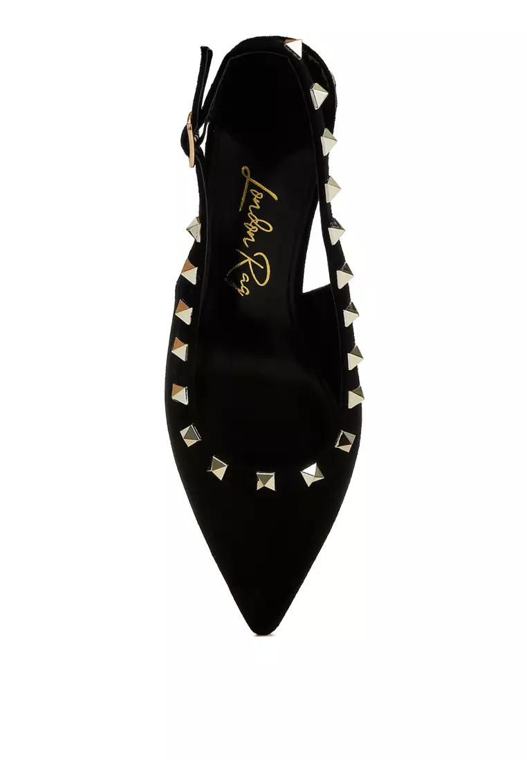 Sandal Microfiber Hiasan Stud dalam Warna Hitam