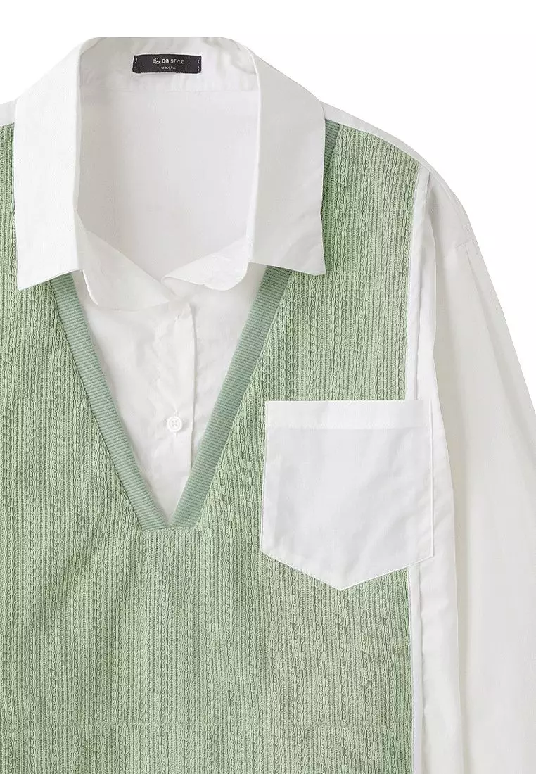 Loose Fit Layered Knit Vest Shirt Tunic – Casual Long Sleeve Oversized Top [AB20081]