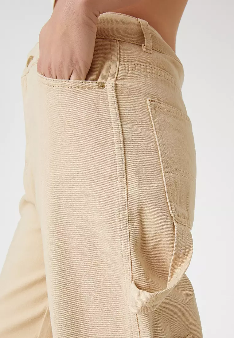 High Waist Wide Cargo Denim Pants